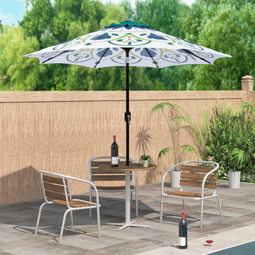 Outdoor Patio Umbrella 9Ft Crank & Tilt Printed Market Umbrella for Picnic Table, Pool, Garden, Deck, Backyard and Beach