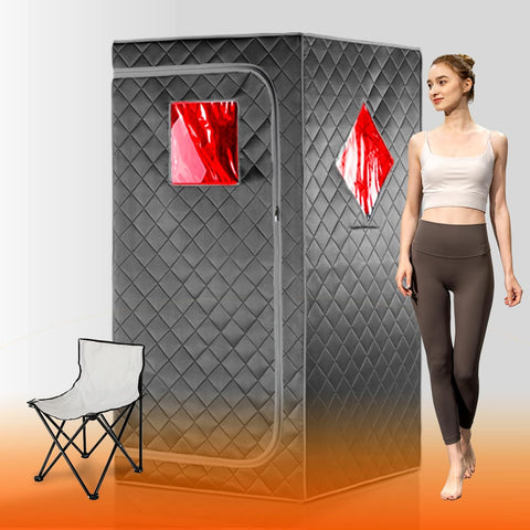Full Size Portable Personal Infrared Sauna for Home, Personal Home Spa Tent with Remote Control, Heating Foot Pad, Foldable Reinforced Chair (Grey, L33.8 x W 33.8" x H 66.5") A129-B0BLP2LR4X