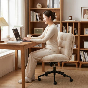 Home with Wheels, Armless Vanity Desk Chair in Soft Chenille Fabric, Double Cushion Wide Seat, Swivel Height