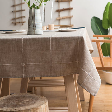 Farmhouse Table Cloth Rectangle, 52 x 70 Inch Solid Embroidery Lattice Tablecloth Linen Dining Table Cover Holiday