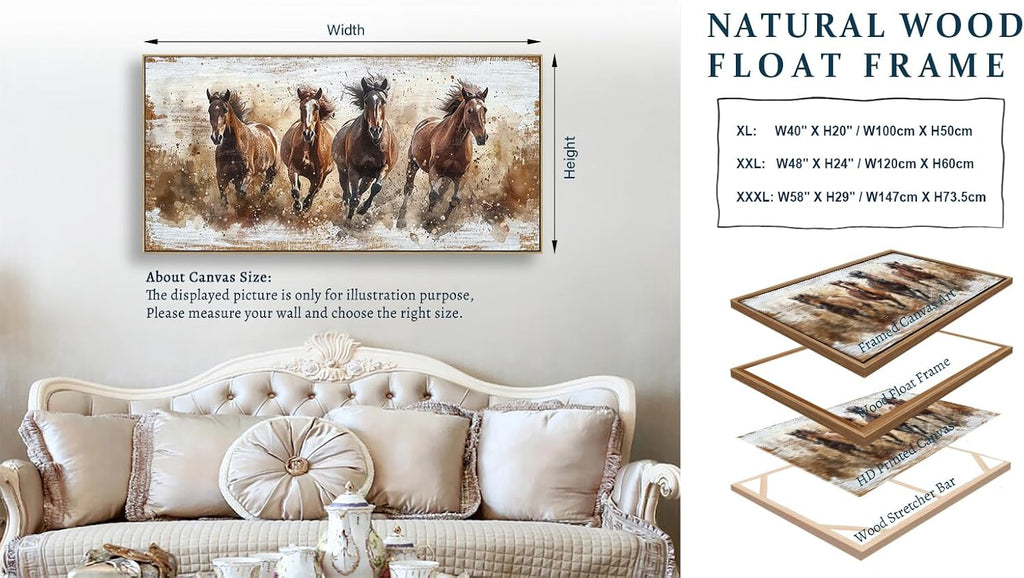 Framed Horses Wall Art - Brown Horse Canvas Pictures Animal Wall Decor Running Horses Painting Prints Artwork Bedroom