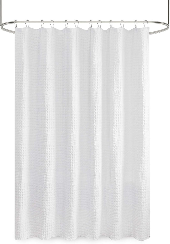 Arlo Shower Curtain , 72 x 72, White | Waffle Weave, Cotton, Adds Privacy, Machine Washable, OEKO-TEX Certified