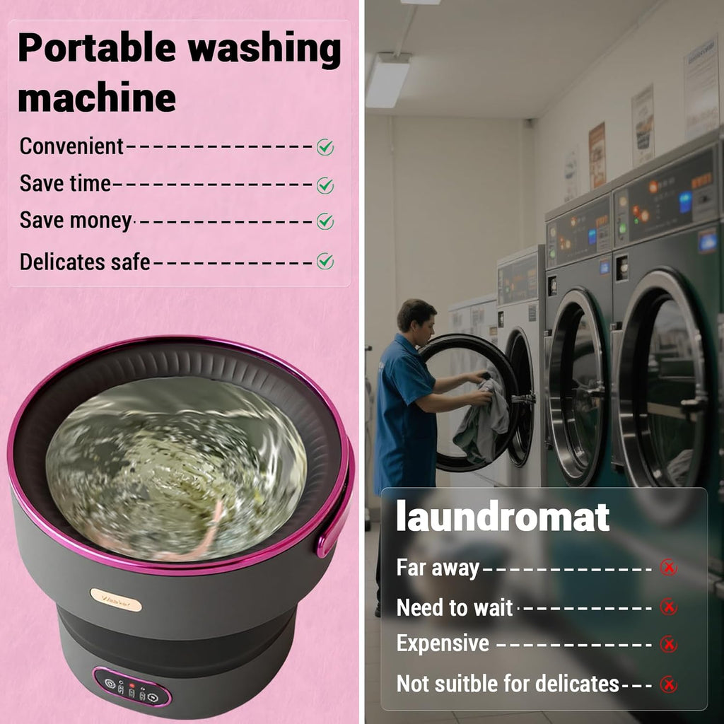 13L Portable Mini Washing Machine with Spin Dryer, Collapsible Small Washer for Baby Clothes & Underwear, 3 Deep