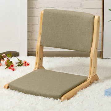 Foldable Japanese Style Floor Chair with Back Support, Tatami Chair with Cushion, Meditation Seat for Bay Window