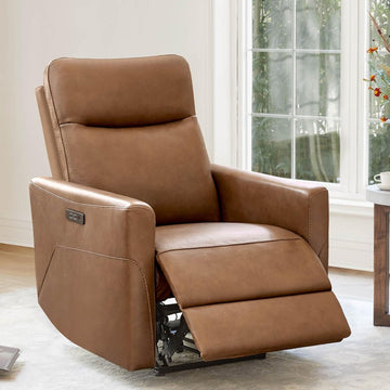 Genuine Leather Power Recliner Chair for Adults, Electric Wall Hugger Recliner , Modern Living Room and RV Recliner