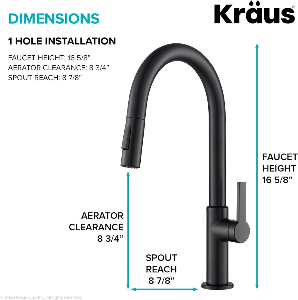 Matte Black Single Handle Pull Down Kitchen Faucet KPF-2820MB | Wear-resistant matte black finish, brass body with