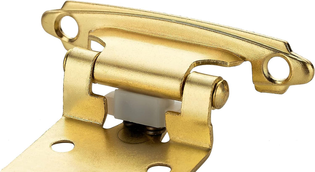 50 Pack (25 Pairs) 1/2" Overlay Cabinet Hinges, Self-Closing Semi-Concealed Face Mount, Satin Brass Decorative Hardware