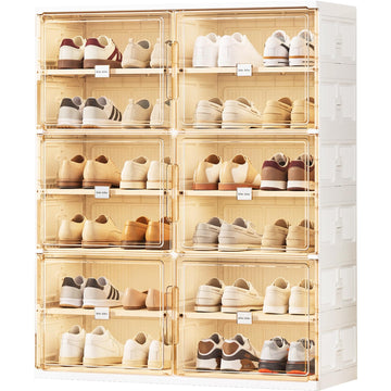 6 Tiers Foldable Shoe Rack Organizer Cabinet for Closet Entryway, Large Collapsible Shoe Storage Box with Magnetic
