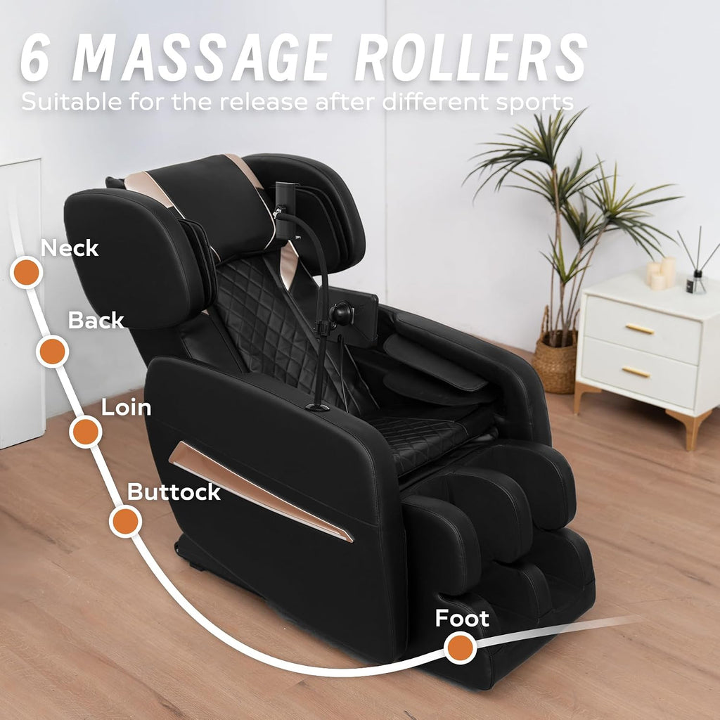 Zero Gravity Massage Chair with Heat, Full Body Airbags, Touch Screen, 6 Rollers, Bluetooth Speaker