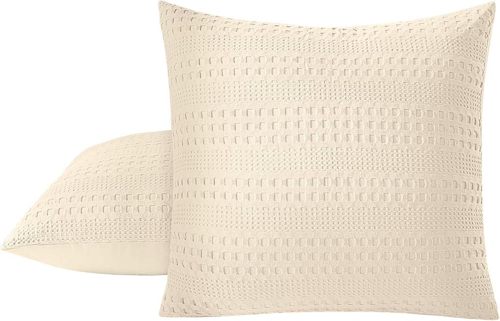 100% Coton Waffle Weave Euro Shams 2 Pack, Soft Aesthetic Throw Pillow Covers for Elegant Home Decor, Breathable