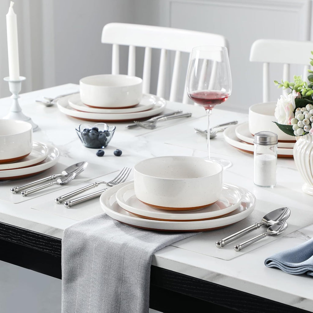 Plates and Bowls Sets, 12 Pieces Modern Stoneware Dinnerware Set for 4 Kitchen Dinner Set Ceramic Dishware Dishes Set