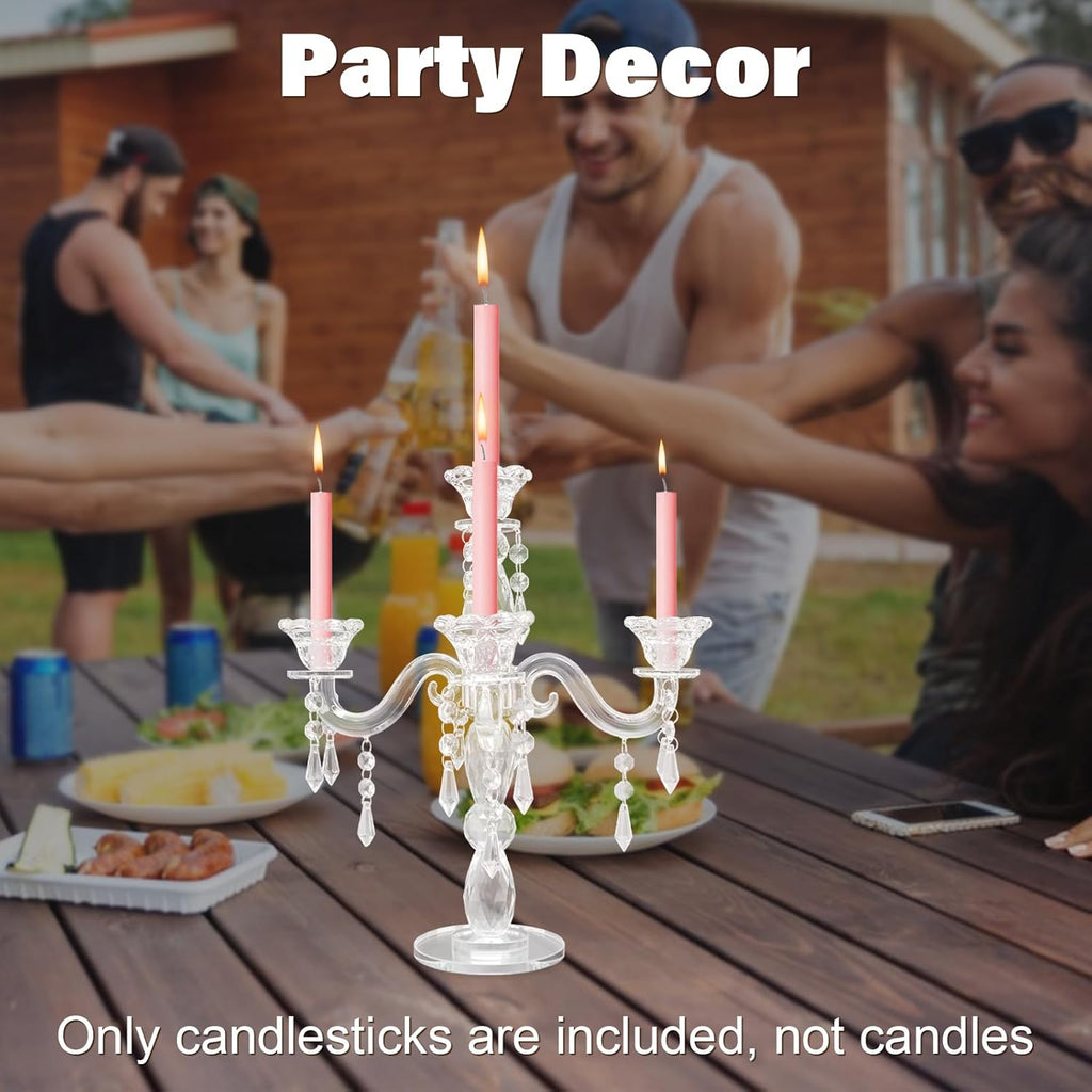 5 Arm Crystal Candle Holder Modern Clear Candlestick Holders Vintage Candelabra Centerpieces for Tables Candle
