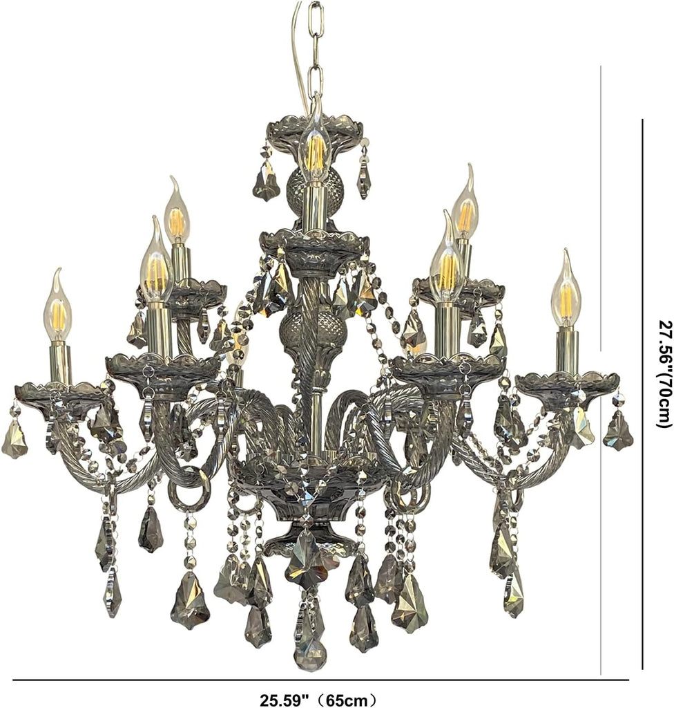 Luxury Crystal Chandelier Smoke Gray,Double Layer K9 Crystal Chandelier Light Fixtures 9-Light Candle Style Crystal Ceiling Light Lamp for Dining Living Room Bedroom