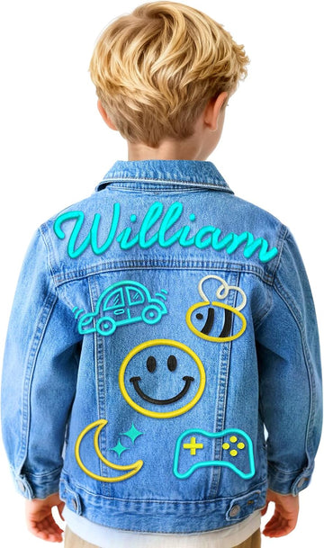 Personalized Kids Denim Jacket for Girls Boys with Name Patches