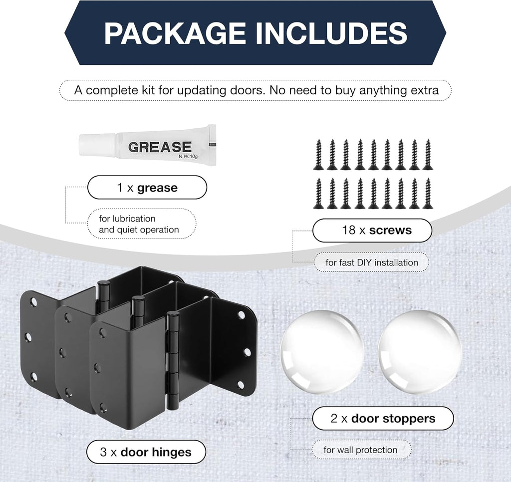 3-Pack Offset Door Hinges, Matte Black Door Hinges 3.5 Inch 5/8" Radius Corner for Handicap