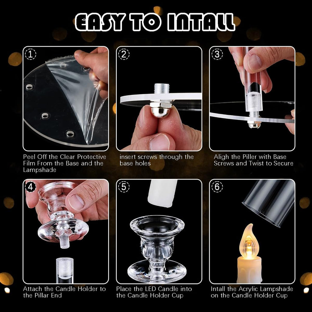10PCS 8 Arm Acrylic Candelabra Candle Holder,Tall Clear Candlestick Holders with Shade for Tables Party Grand Event