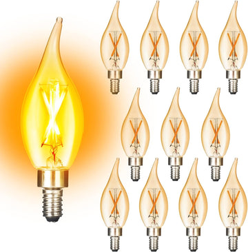 E12 Amber Candelabra Light Bulbs Dimmable 40 Watts Equivalent, Flame Tip Chandelier Light Bulbs CA11, Vintage Candle