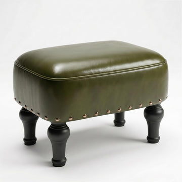 Ottoman Leather Footrest, Vintage Footstool with Hidden Storage, Thickened Foam Upholstered Seat, Solid Beechwood