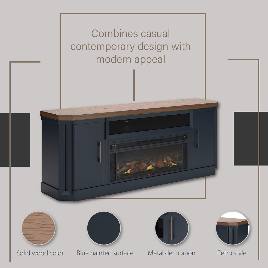 Fireplace TV Stand, 83" Console for 95" TVs, Built-in Speakers, Hardwood Solids, Mindi Veneer and MDF