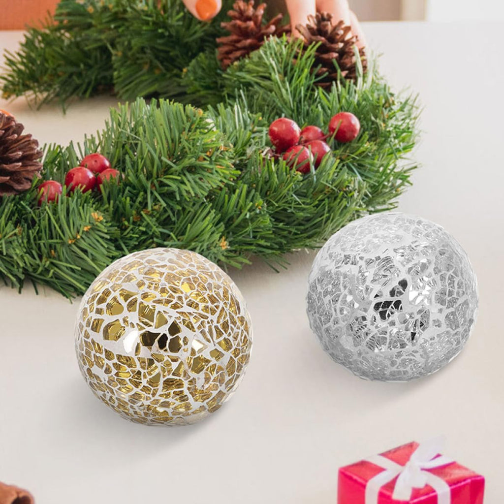 4pcs Crackle Glass Sphere Decorative Balls Set, 8cm Mosaic Glass Orbs Décor, Table Centerpiece and Vase Fillers