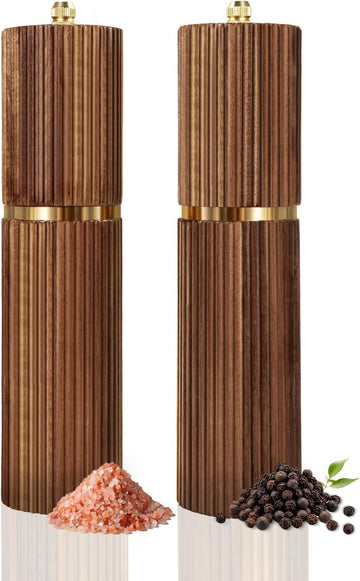 Acacia Wooden Salt and Pepper Grinder Set Pepper Mills 8 - Set of 2