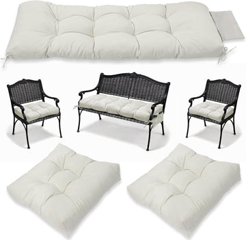3Pcs Wicker Chair Cushion Sets Furniture,White,47*19*4'' | White Patio Loveseat Chaise Cushion Sets,Waterproof Wicker