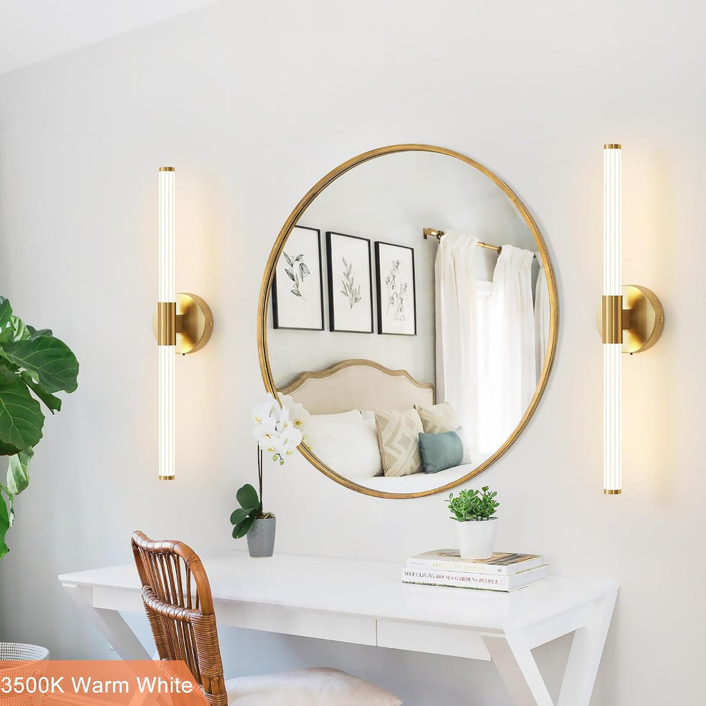 Gold Wall Sconces Set of Two Hardwired LED Vanity Light 23" | Dimmable 5CCT LED Bathroom Light Fixtures, 360° Full