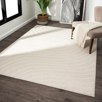 Modern Geometric Wave Cream Area Rug