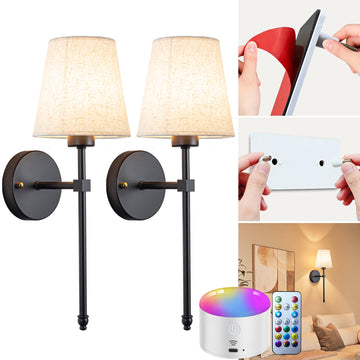 Battery Operated Wall Sconce Set Of Two with Remote Control, Indoor Not Hardwired Dimmable Battery Operated Wall