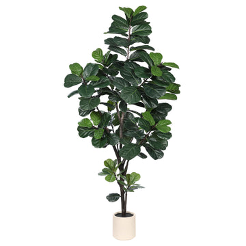 Faux Fiddle Leaf Fig Tree 7ft with Sturdy White Planter