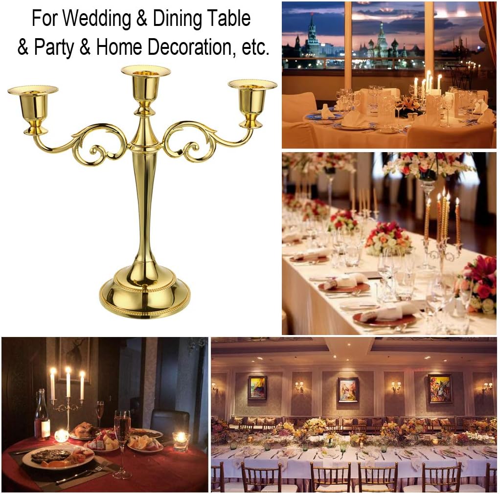 3 Arms Metal Candelabra Candlestick Silver European Elegant Candle Holder Candle StandHome Decoration (Golden Tone)