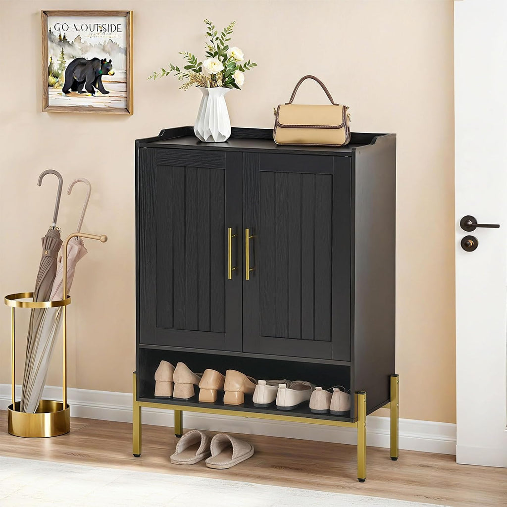 Shoe Cabinet, 5-Tier Shoe Storage Organizer with Doors, Wooden Shoe Cabinet Storage , Freestanding Shoe Rack Cabinet