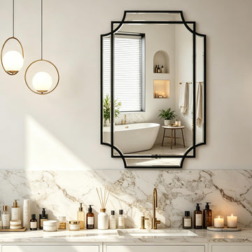 30"x20" Rectangle Beveled Mirror, Geometric Decorative Wall Mirror
