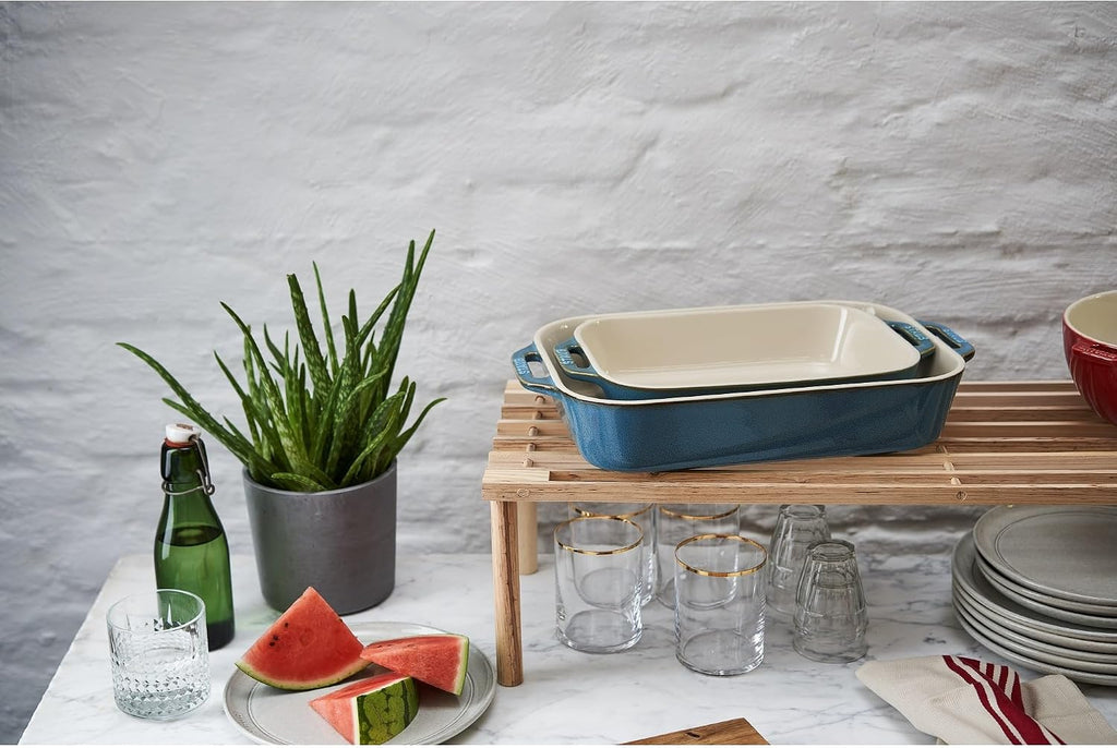 2-Pc Ceramic Dish Set, Oven Safe Up To 570°F, Turquoise | Oven-to-Table for Casseroles, Lasagnas, & Roasting.