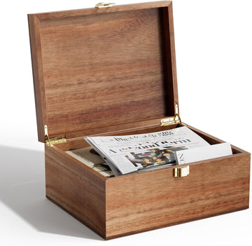 Wooden Keepsake Box, Acacia Memory Box with a Hinged Lid, Wooden Storage box, for Picture Letter Time Capsule