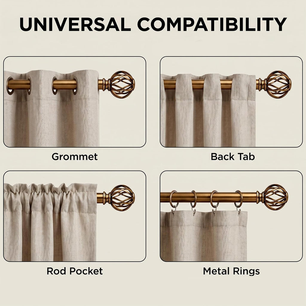 Brass Curtain Rods for Windows, 1 Inch Adjustable Curtain Rod, Heavy Duty Window Curtains Rod