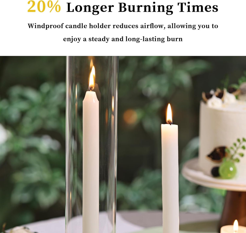 Hurricane Glass Candle Holders- Set of 6 Candlestick Holders for Taper Candles with Windproof Cylinder Covers 14"