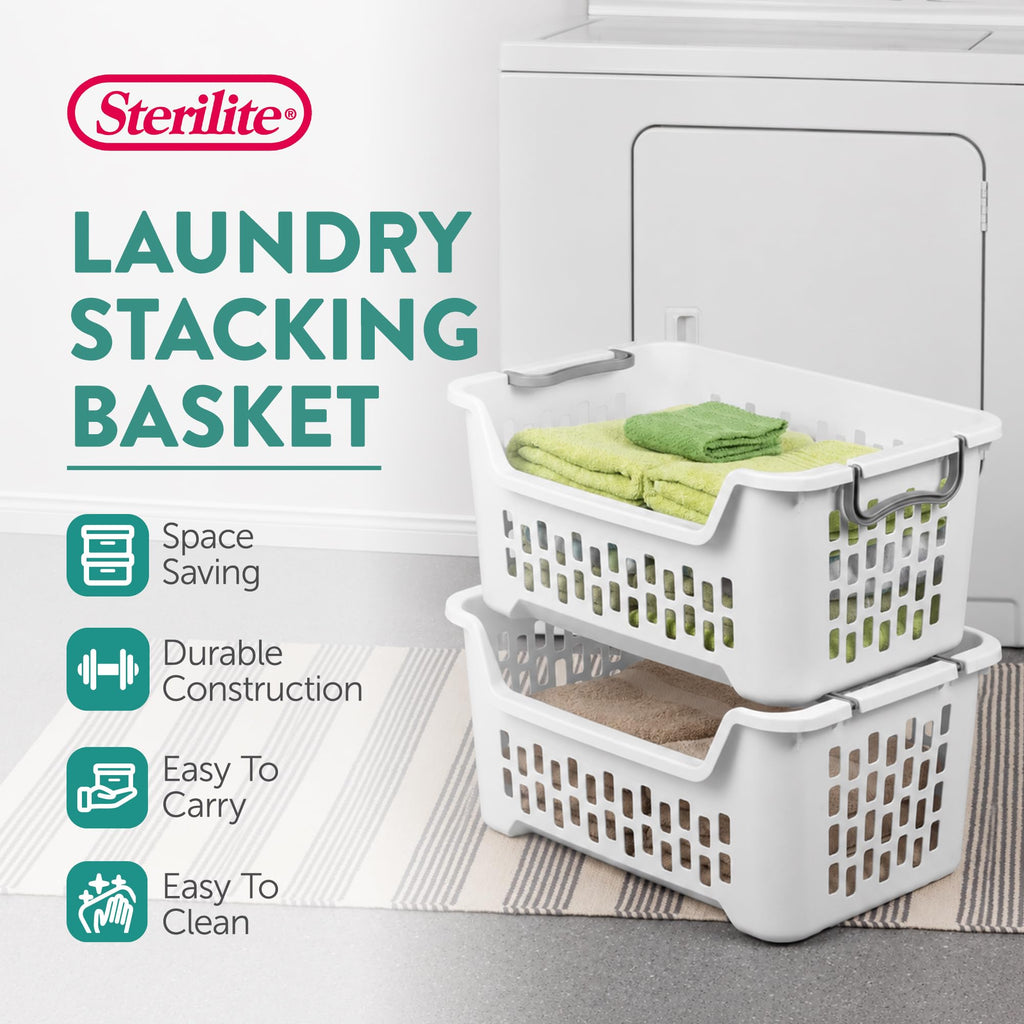 Stacking Laundry Basket, Plastic Clothes Hamper, 12-Pack