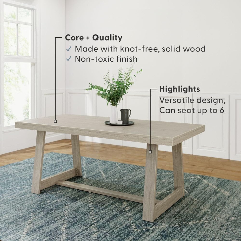 Classic 72 Inch Dining Table, Rectangular, Seashell Wirebrush