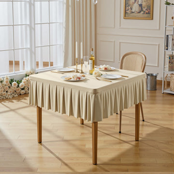 Care Natural Spandex Tablecloths for 34x34 Inch Square Tables, Stretch Fitted Table Clothes with Pleated Ruffle Skirt