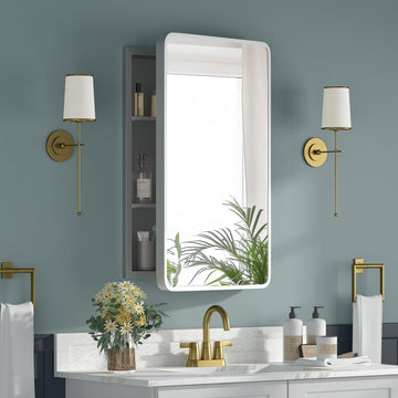 Bathroom Medicine Cabinet with Mirror 16 x 24 Inch, Silver Medicine Cabinet Recessed or Surface Wall-Mounted