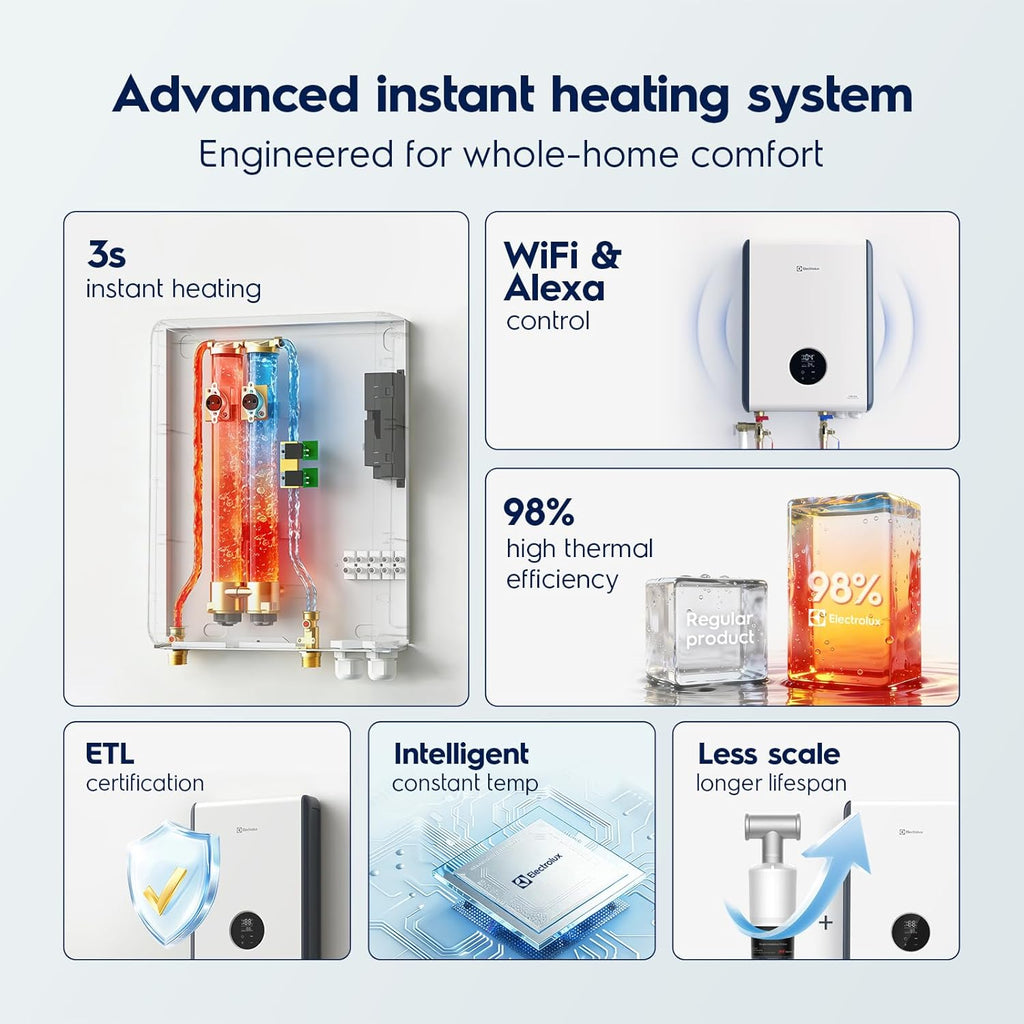18kW Tankless Water Heater Electric 240v - Smart Wifi & Alexa, Instant On Demand Hot Water Heater for Whole House