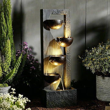 Landscape Bowl Water Fountain Outdoor - 49.2 Inches 5 Tired Modern Indoor Floor Standing Outdoors Fountains with Lights Pump for Garden Patio Backyard Porch Home Art Decor