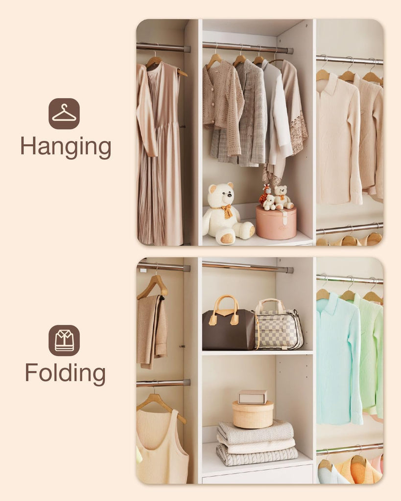 Closet System with Drawer, 5-8FT Closet Organizers System with 5 Adjustable Hanging Rods and Shoe Rack, Heavy Duty