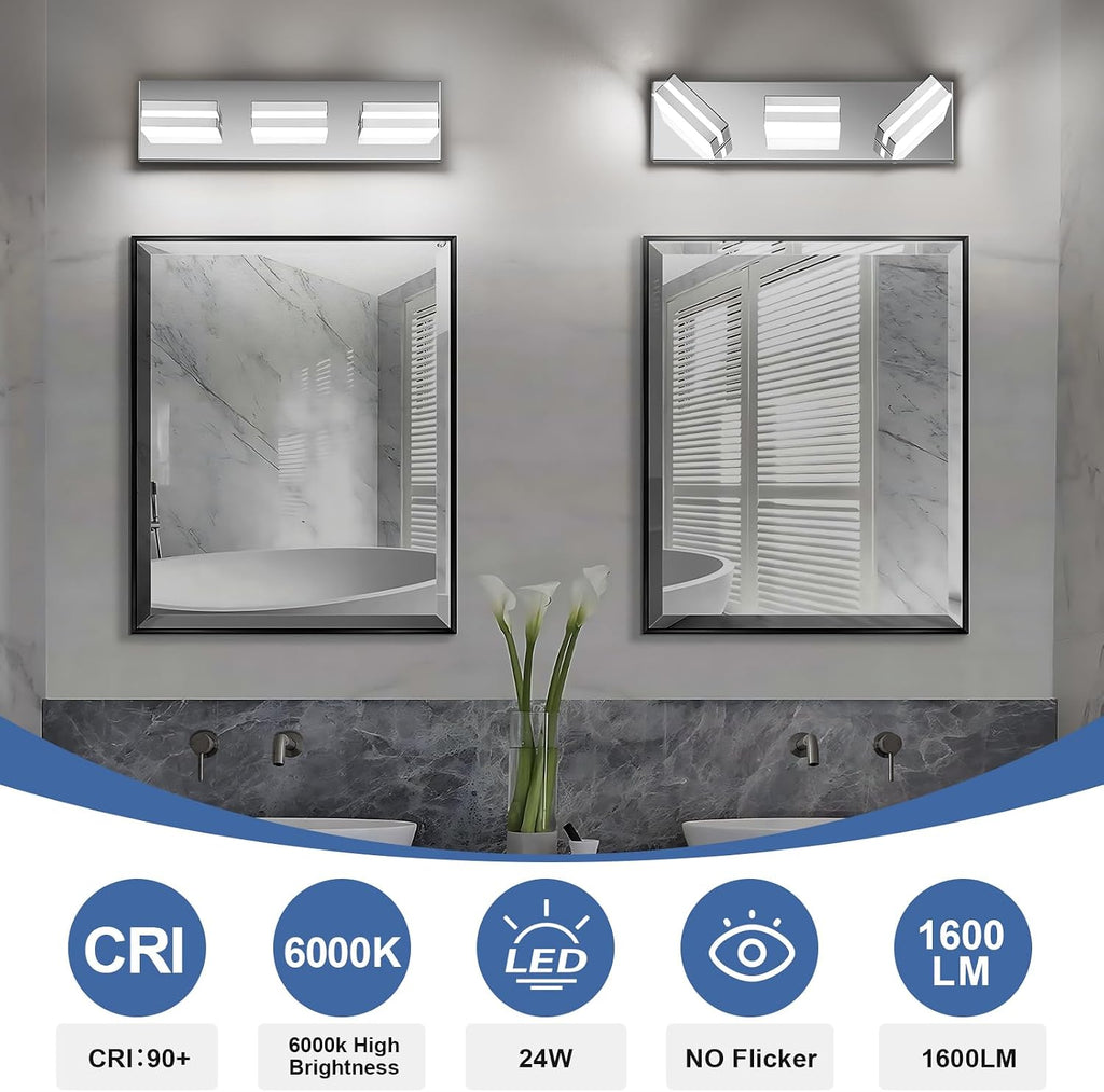 Modern LED Stainless Steel Chrome Acrylic Bathroom Lights Fixtures 3-Light | Wall Lighting,Vanity Lights Over Mirror