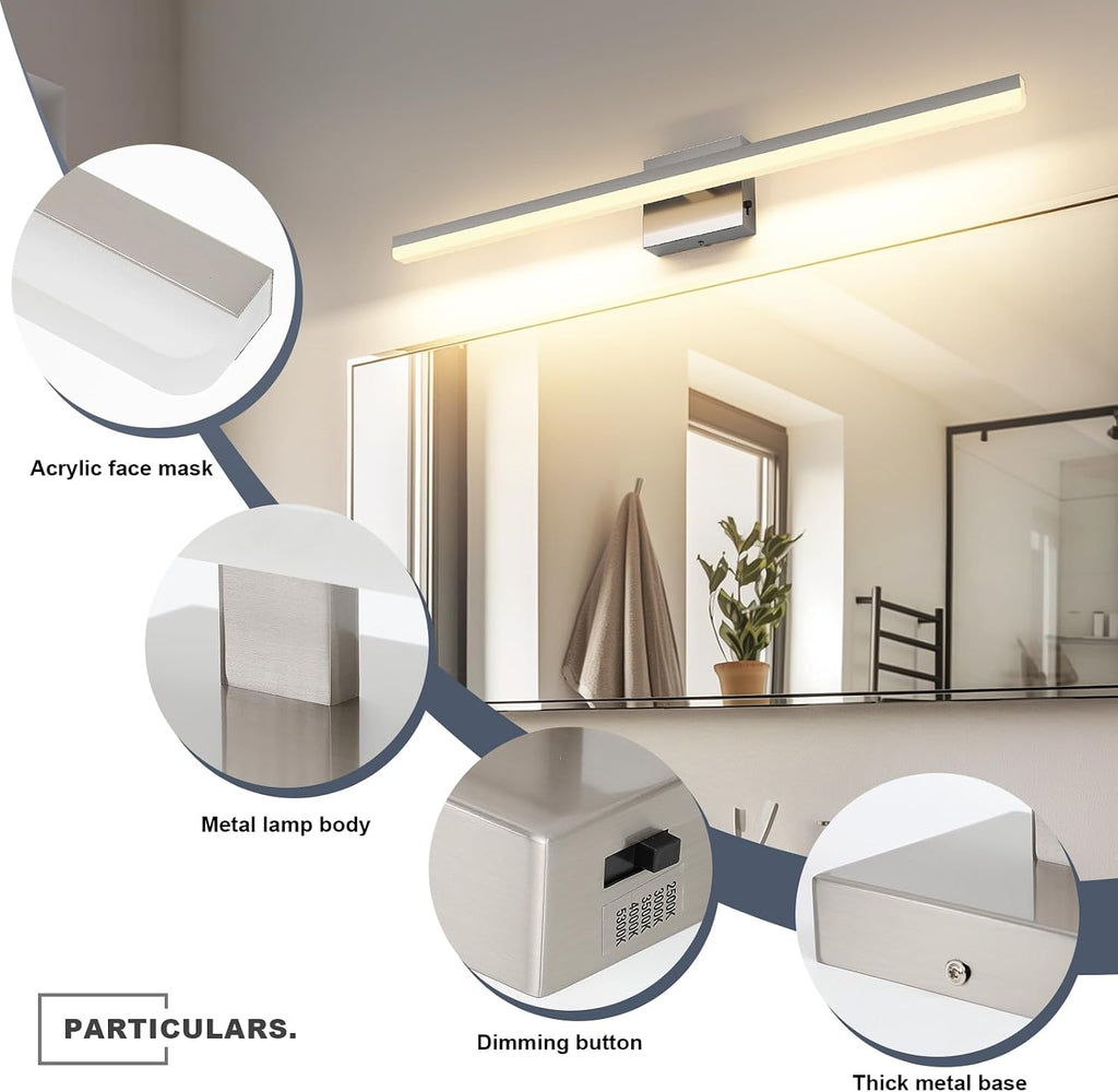 LED Modern Bathroom Light Fixtures 22W Brushed Nickel Vanity Lights Bar 5CCT Dimmable ixture Over Mirror Vanity Light