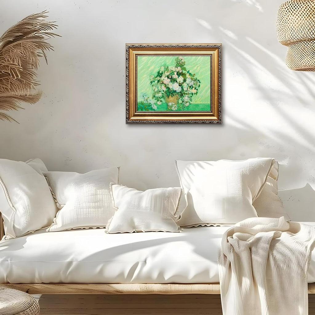 Gold Framed Roses by Vincent Van Gogh Floral Wall Art Prints Classic Flower Oil Painting Reproduction Poster Vintage