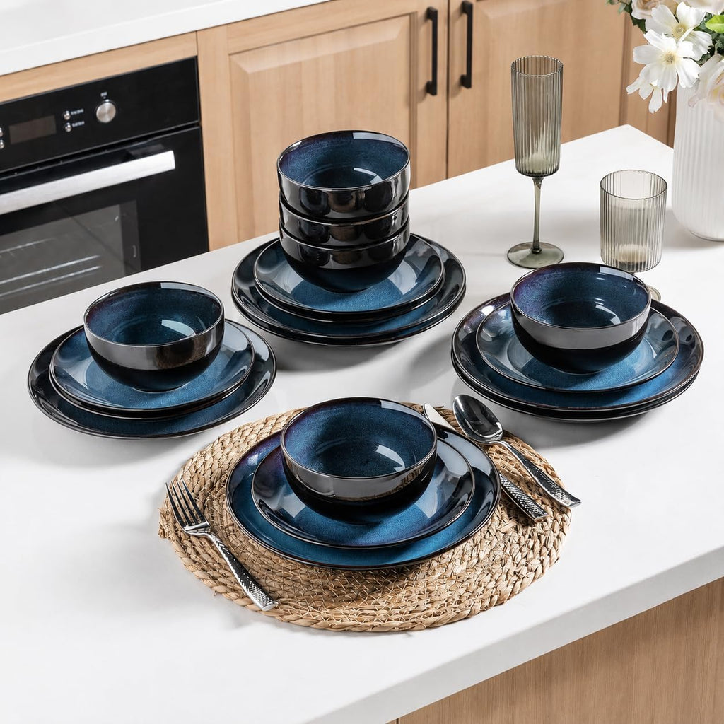 Ceramic Dinnerware Sets for 4,Stoneware Coupe Plates and Bowls Sets,Highly Chip and Crack Resistant | Dishwasher & Microwave & Oven Safe Dishes set,Reactive Glaze Dinnerware- Service for 4