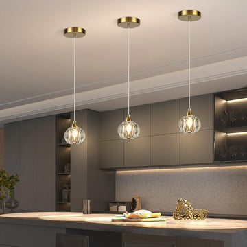 Crystal Chandeliers for Dining Room Lights Fixture Over Table, 3 Pack Gold Modern Pendant Light Fixture_Crystal Pendant Lighting for Kitchen Island Bathroom Bar