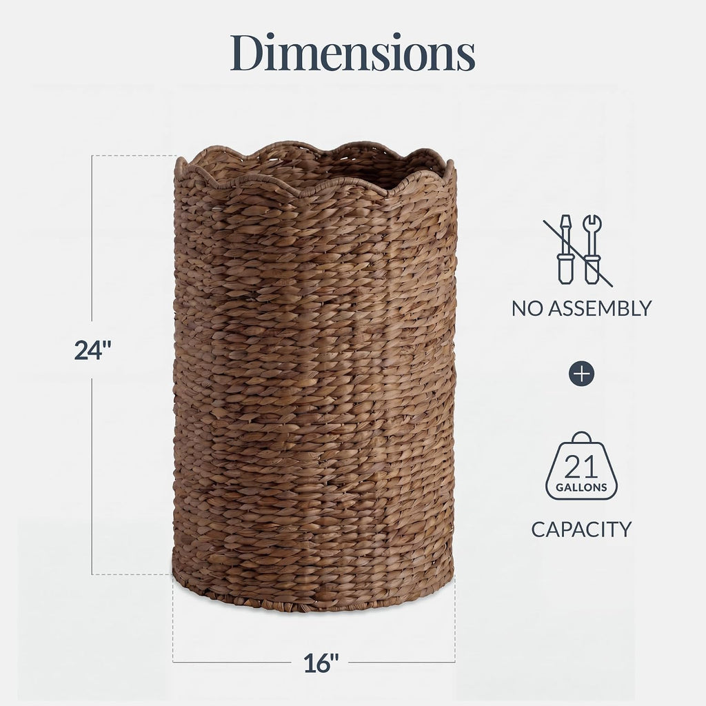 Scalloped Laundry Large Round Hamper, Handwoven Laundry Basket for Clothes, Towels, Blankets, Multipurpose Storage
